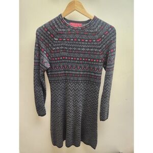 Krimson Klover Womens Merino Wool Silk Blend Fair Isle Sweater Dress Grey Pink S